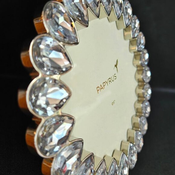 Papyrus 6" round picture frame with tear drop jewels on border. 4" opening. - Picture 2 of 4